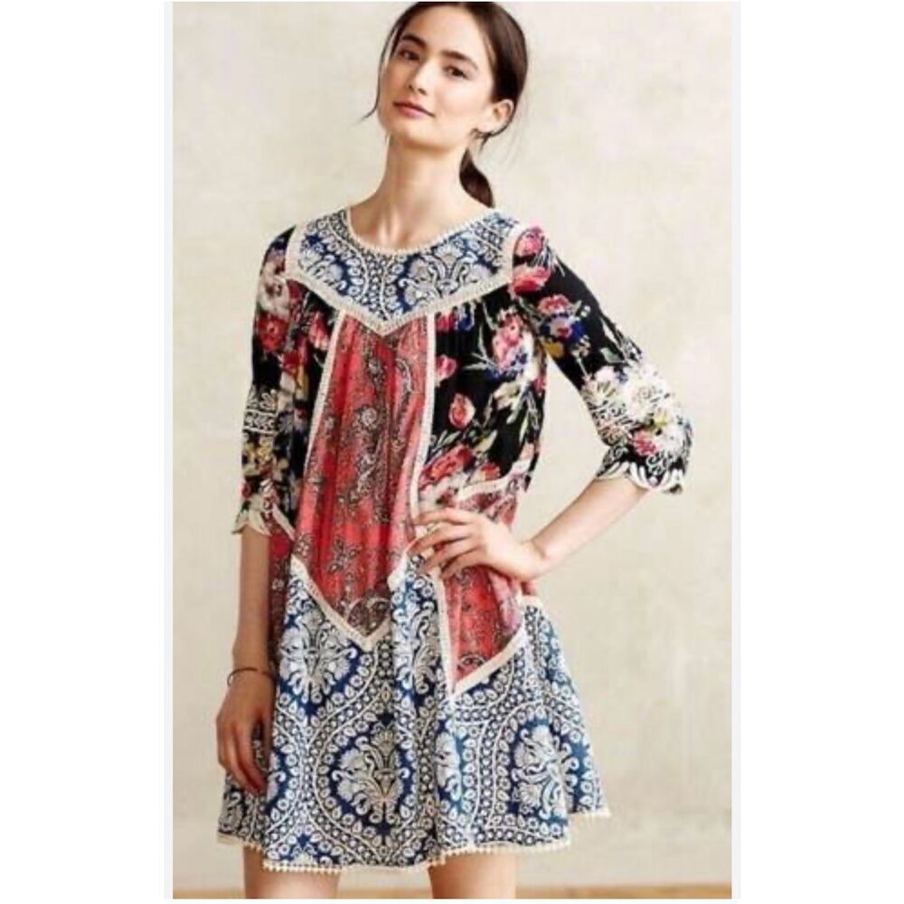 Anthropologie Vanessa Virginia Inez Patchwork Sheath Dress sz 0 NWOT